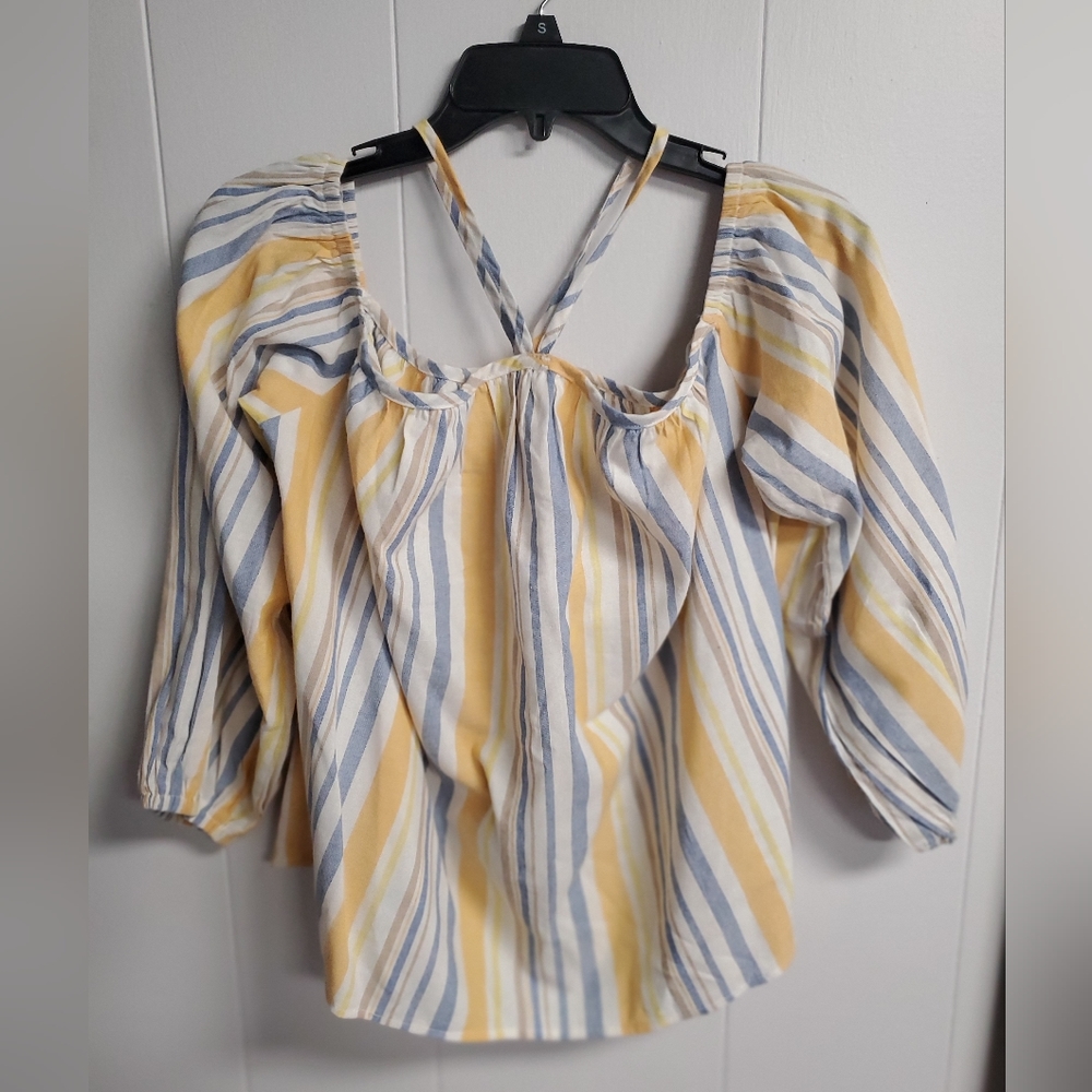 Striped Halter Cold Shoulder Top